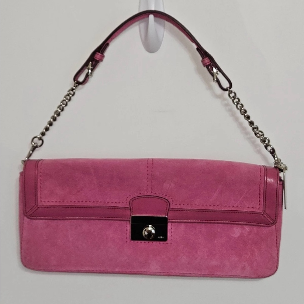 SOLD-Coach Y2K Pink Suede Legacy Clutch or Shoulder bag